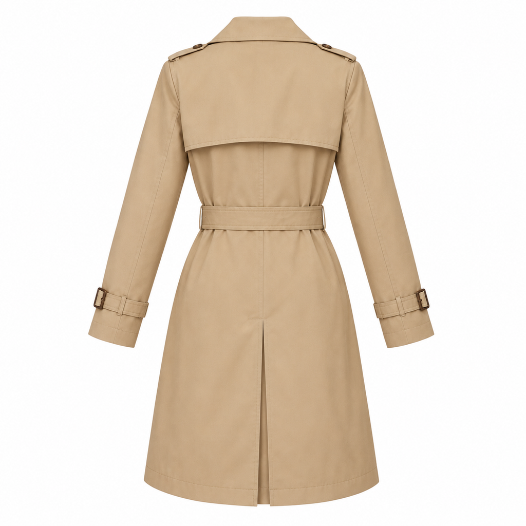 Beige Cotton Blend Belted Trench Coat - back view