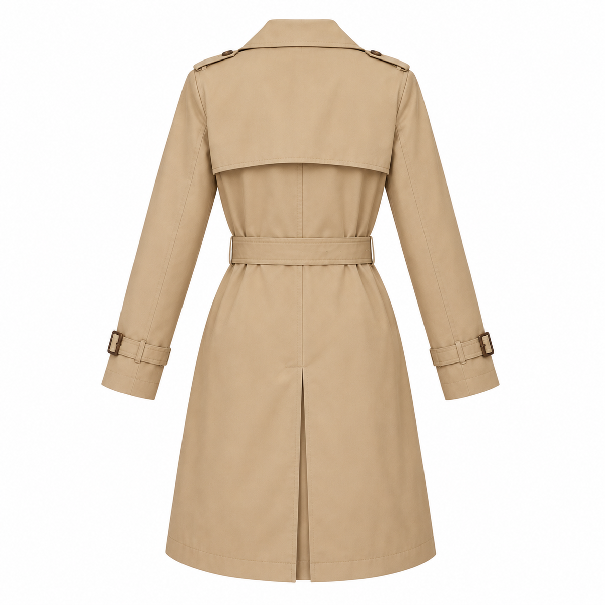Beige Cotton Blend Belted Trench Coat - back view