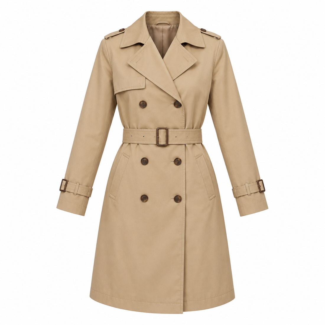 Beige Cotton Blend Belted Trench Coat
