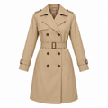 Beige Cotton Blend Belted Trench Coat - front view