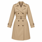 Beige Cotton Blend Belted Trench Coat - front view
