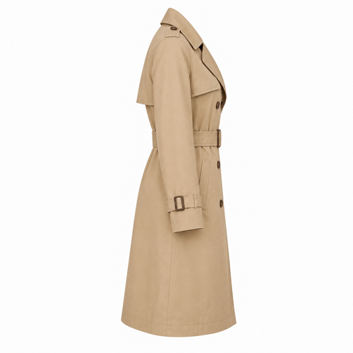 Beige Cotton Blend Belted Trench Coat - side view