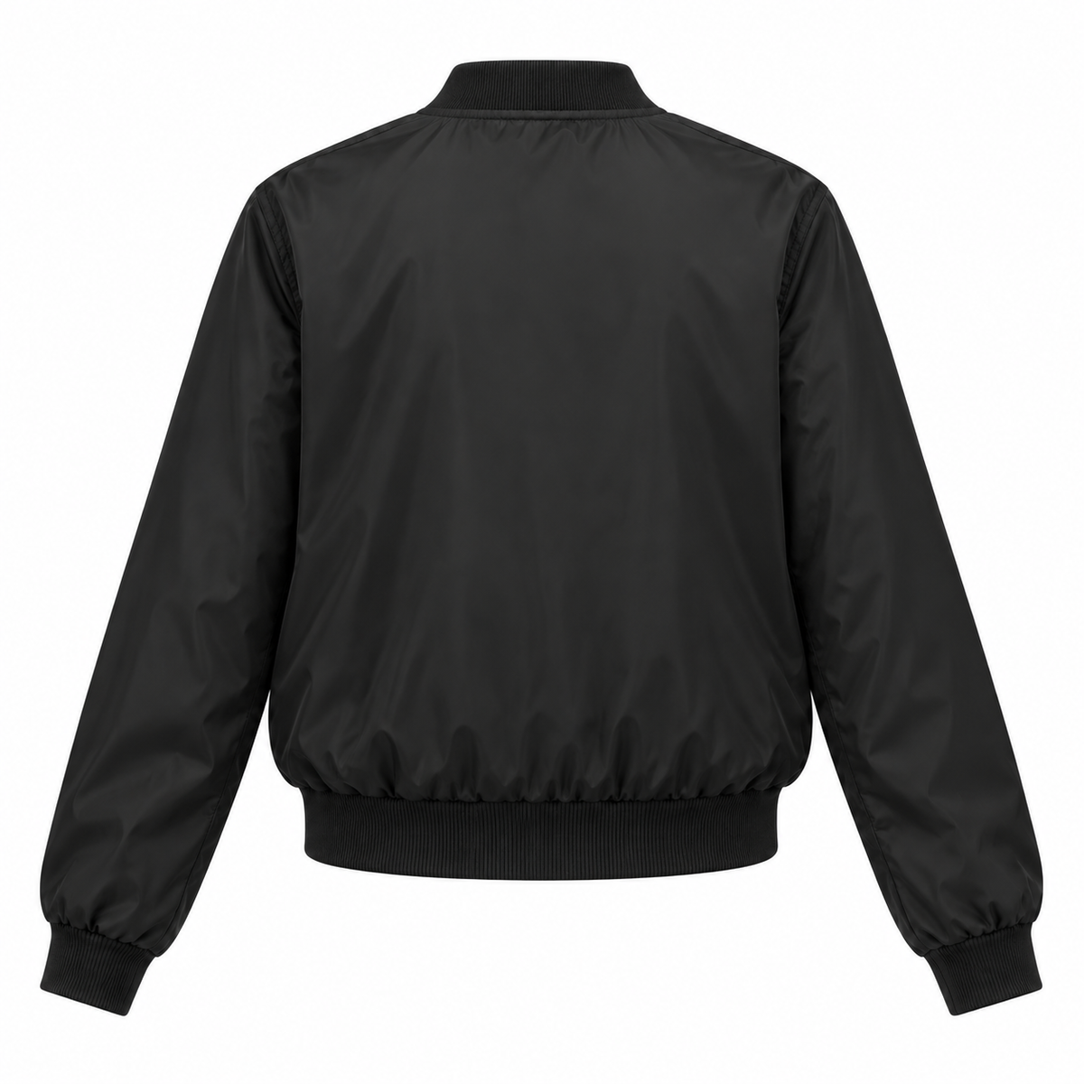 Black Nylon Zip Bomber Jacket - back view