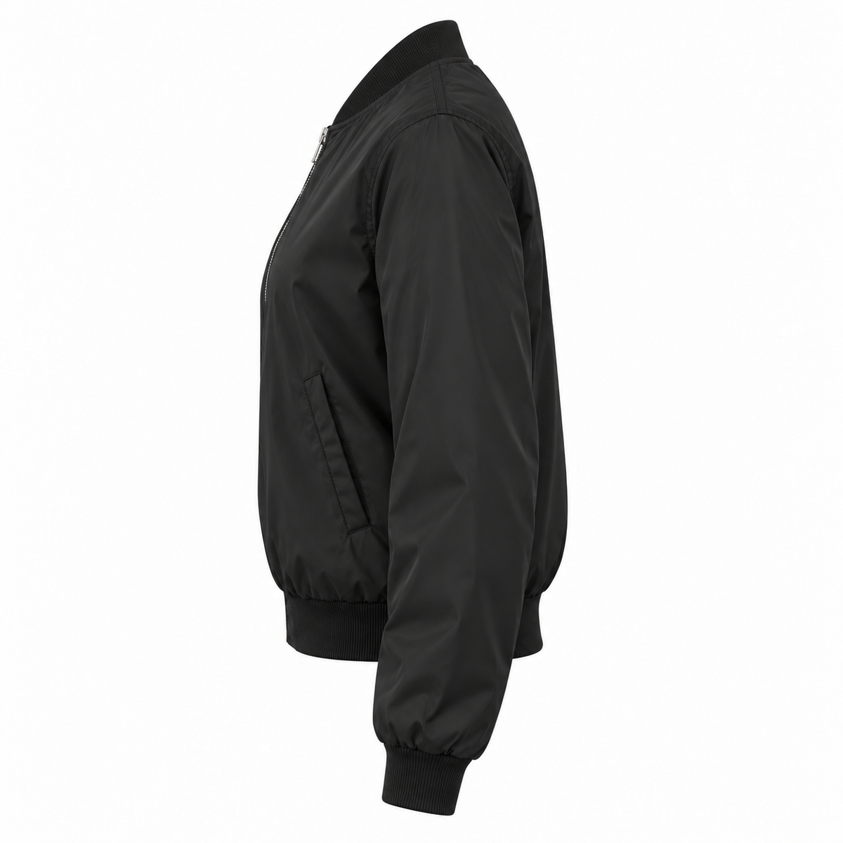 Black Nylon Zip Bomber Jacket - side view