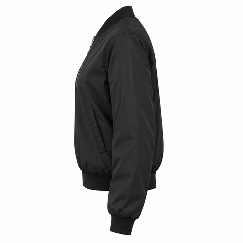 Black Nylon Zip Bomber Jacket - side view