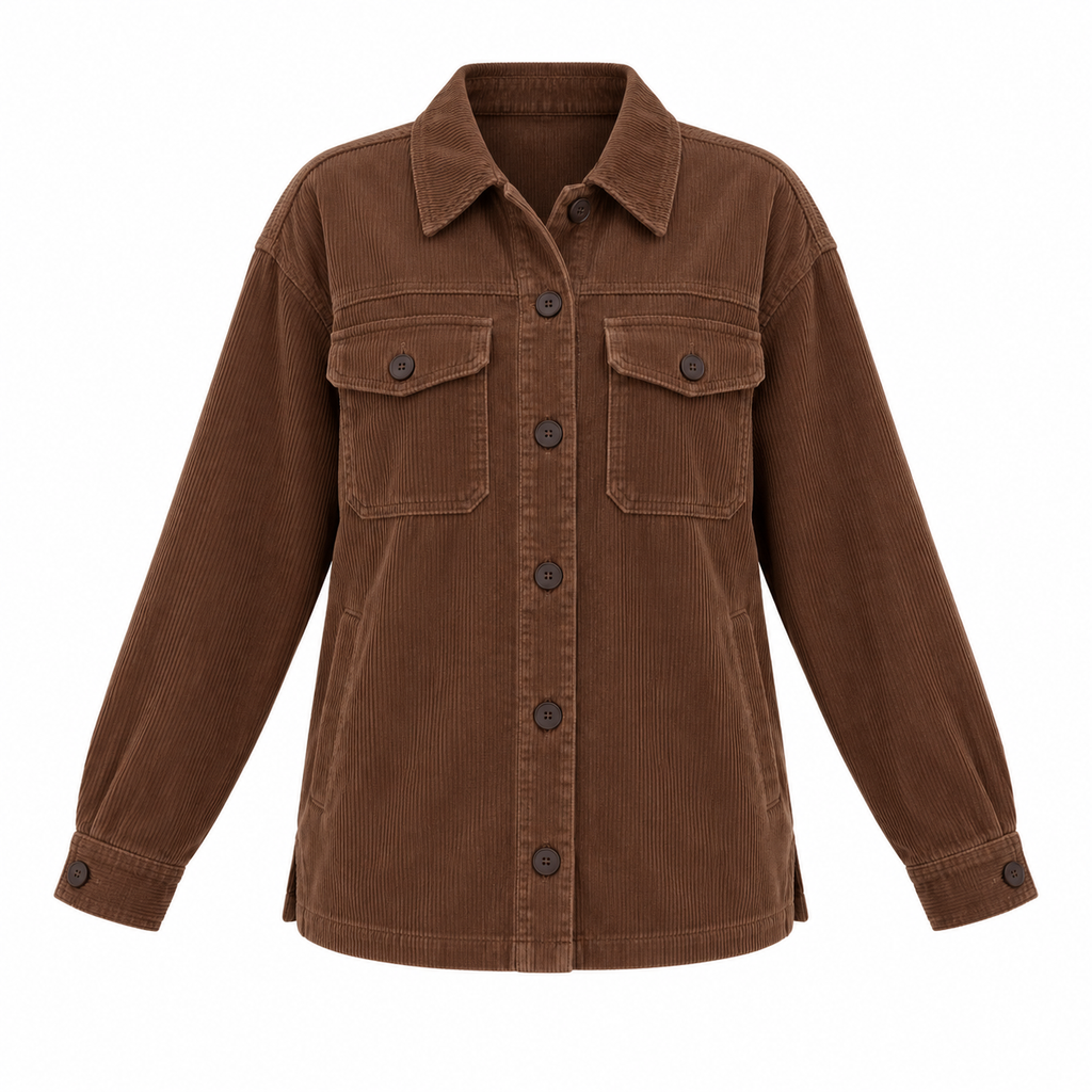 Brown Cotton Corduroy Shirt Jacket - front view