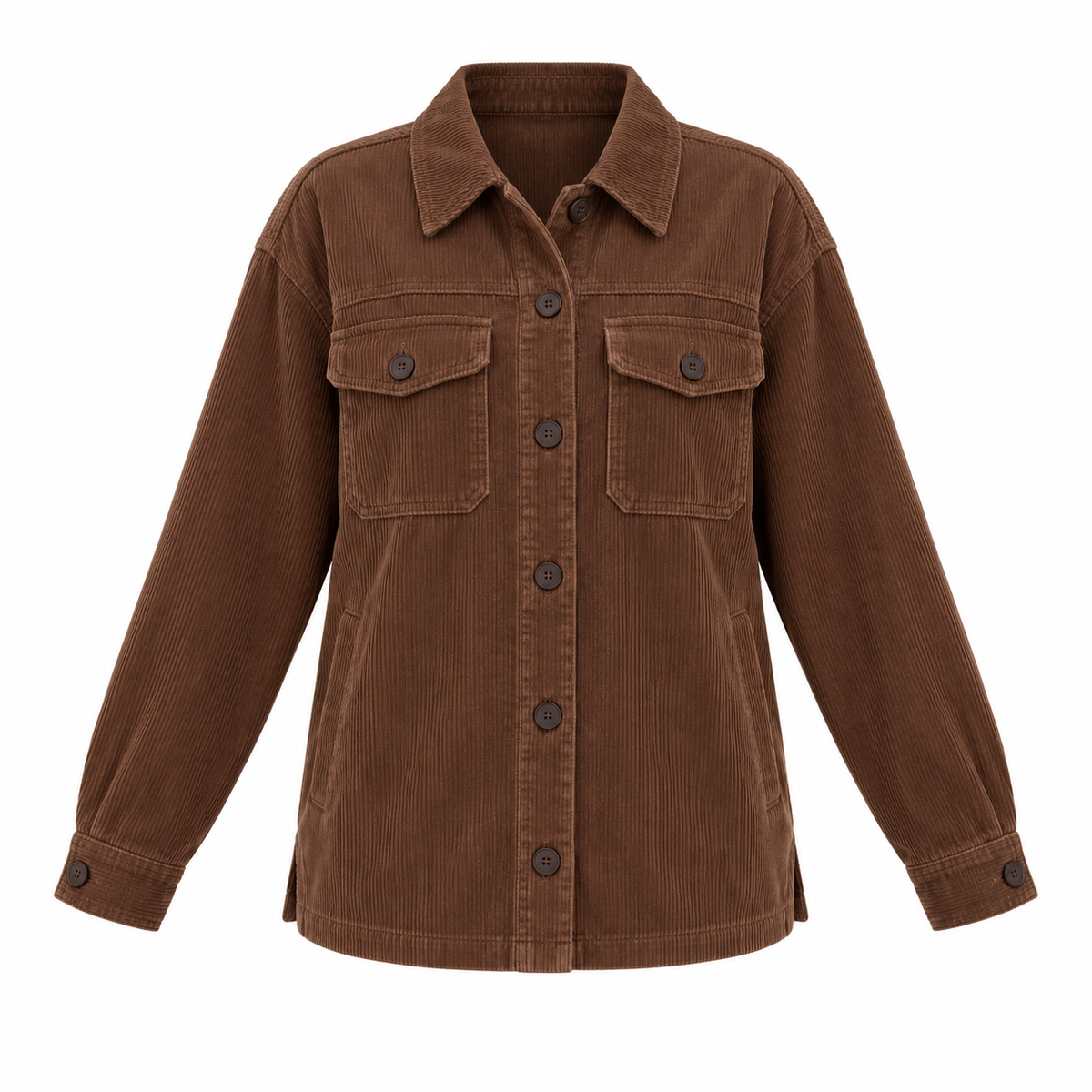 Brown Cotton Corduroy Shirt Jacket - front view