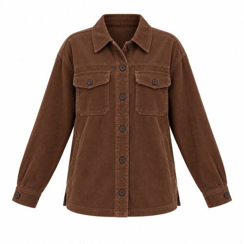 Brown Cotton Corduroy Shirt Jacket - front view
