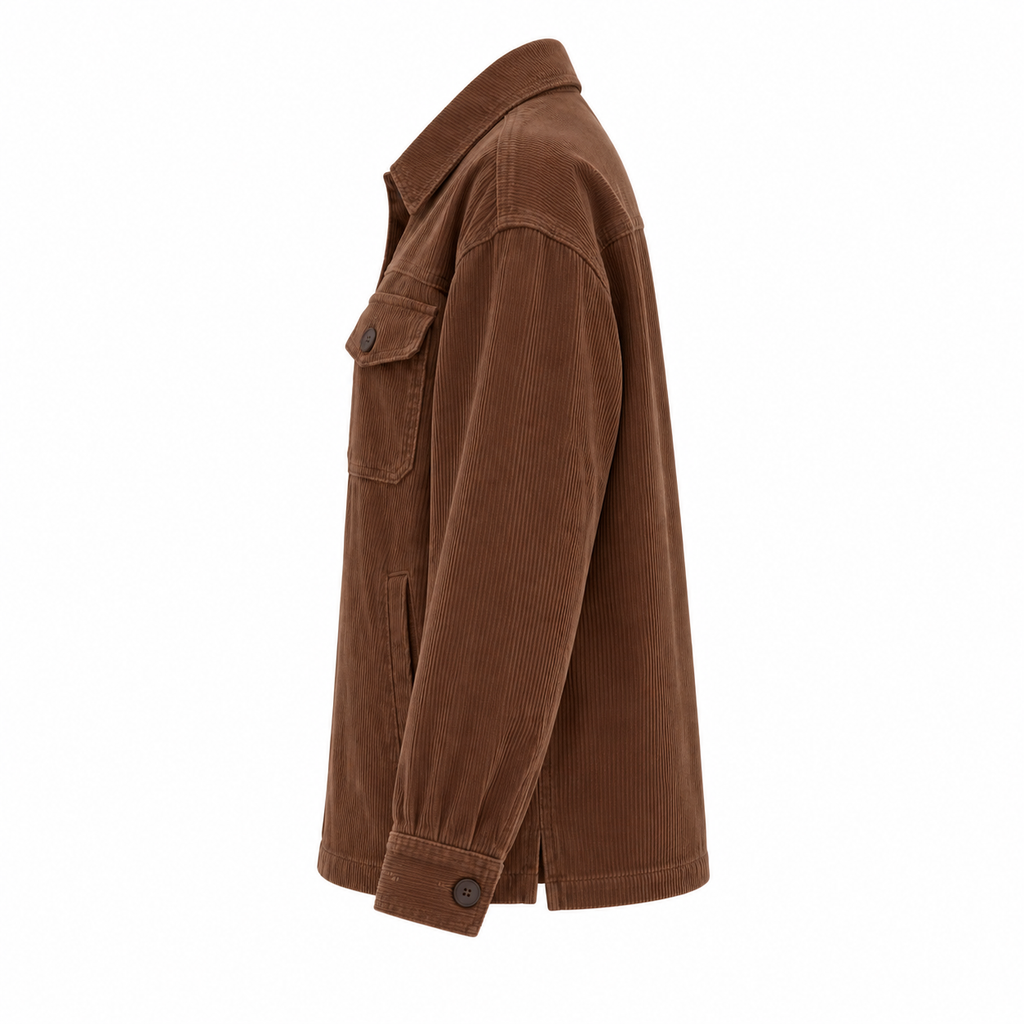 Brown Cotton Corduroy Shirt Jacket - side view