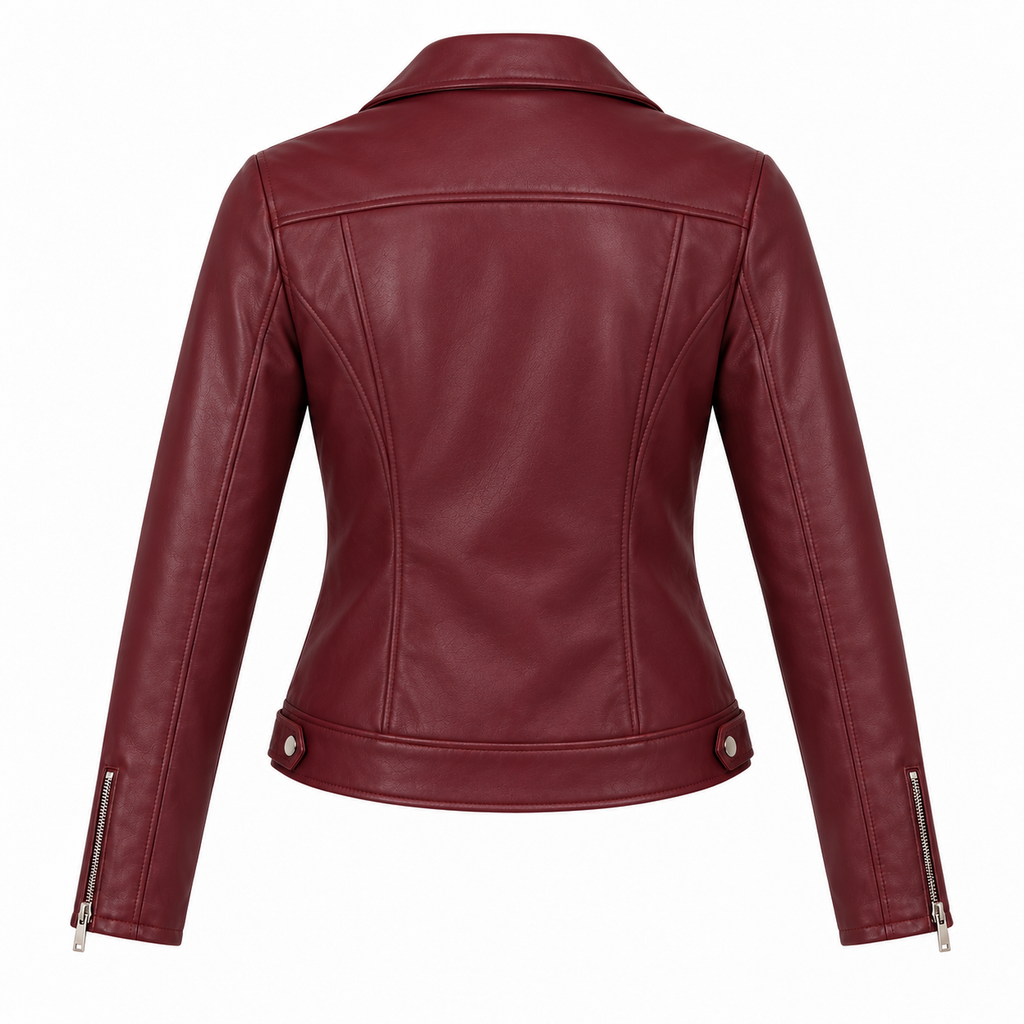 Burgundy Faux Leather Moto Jacket - back view