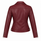 Burgundy Faux Leather Moto Jacket - back view