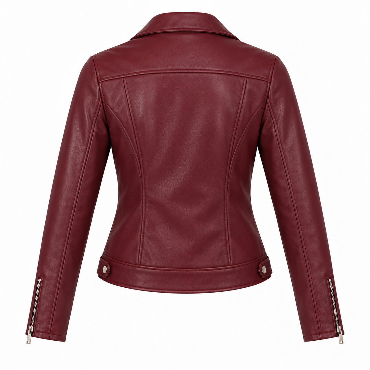 Burgundy Faux Leather Moto Jacket - back view