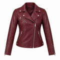 Burgundy Faux Leather Moto Jacket - front view