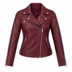 Burgundy Faux Leather Moto Jacket - front view
