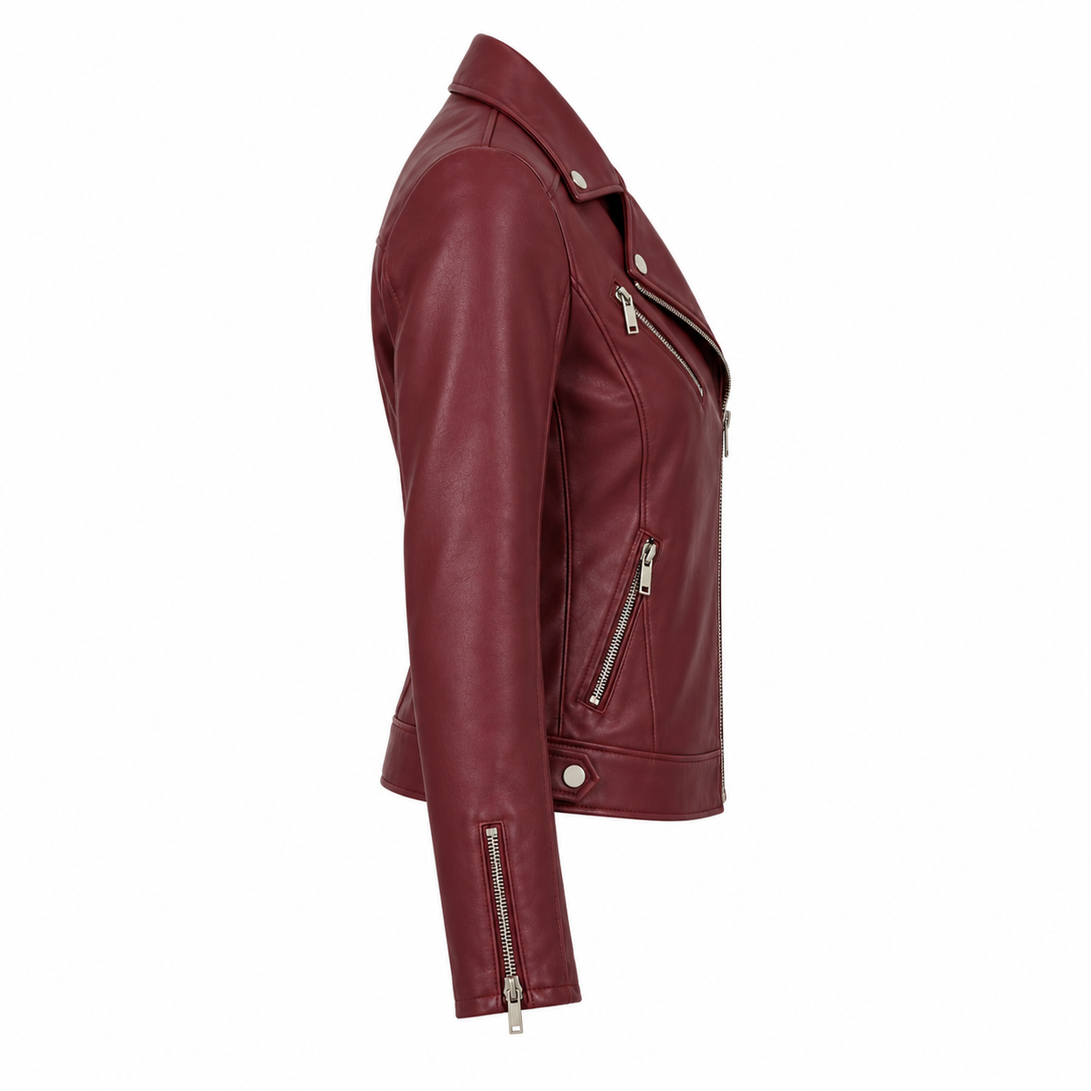 Burgundy Faux Leather Moto Jacket - side view