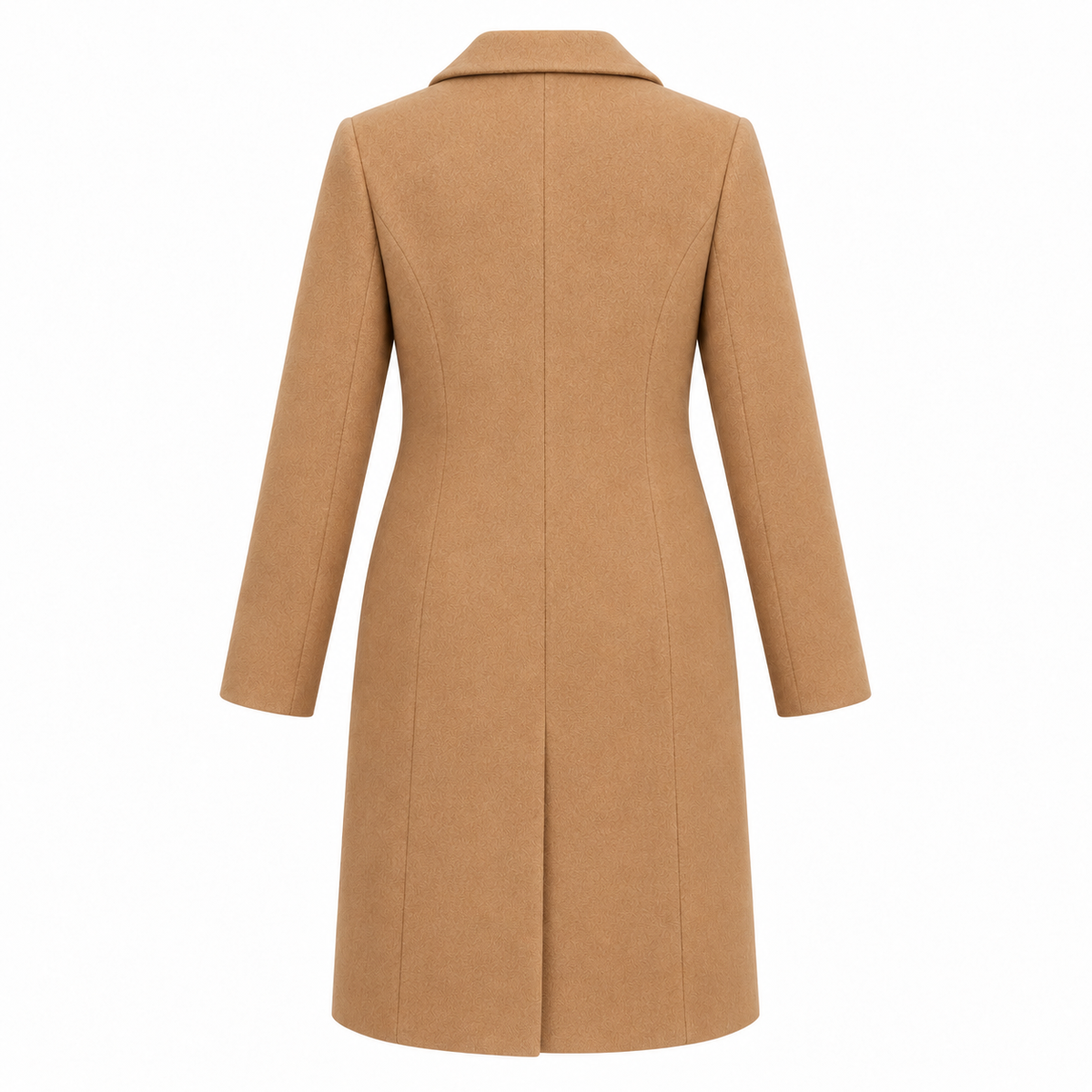 Camel Wool Blend Single Breasted Coat - back view