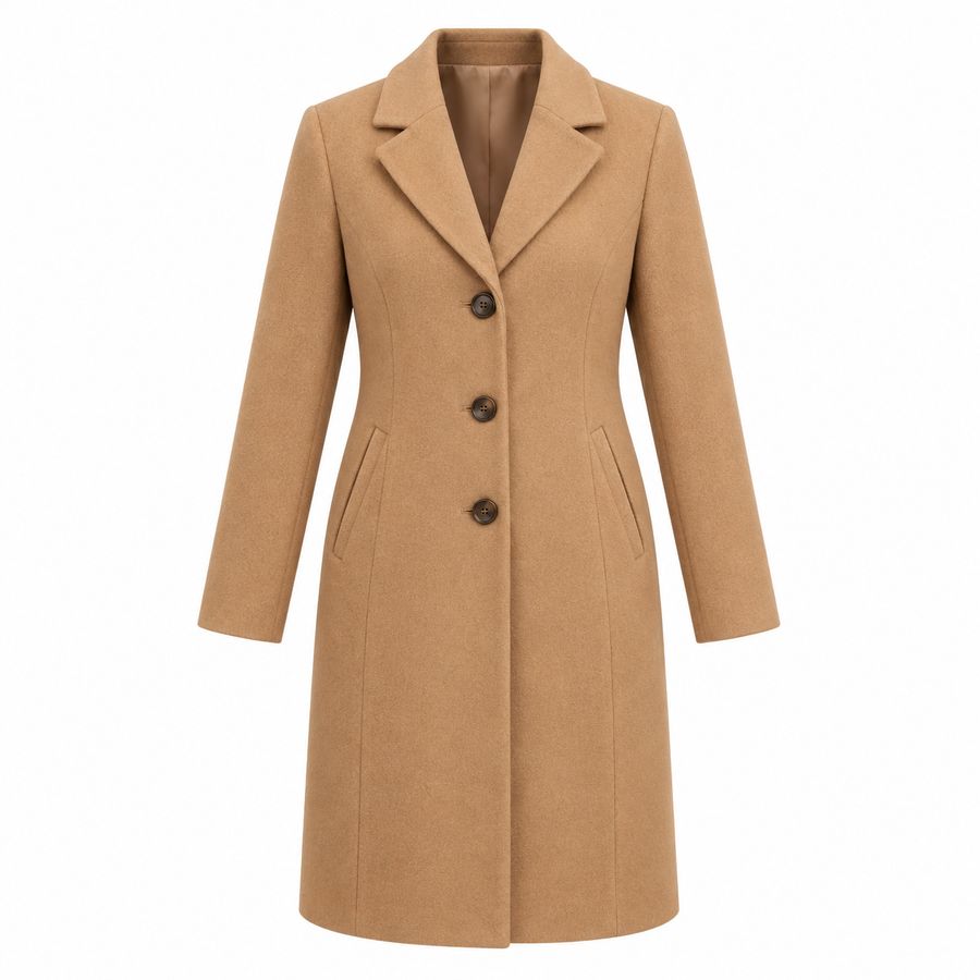 Camel Wool Blend Single Breasted Coat