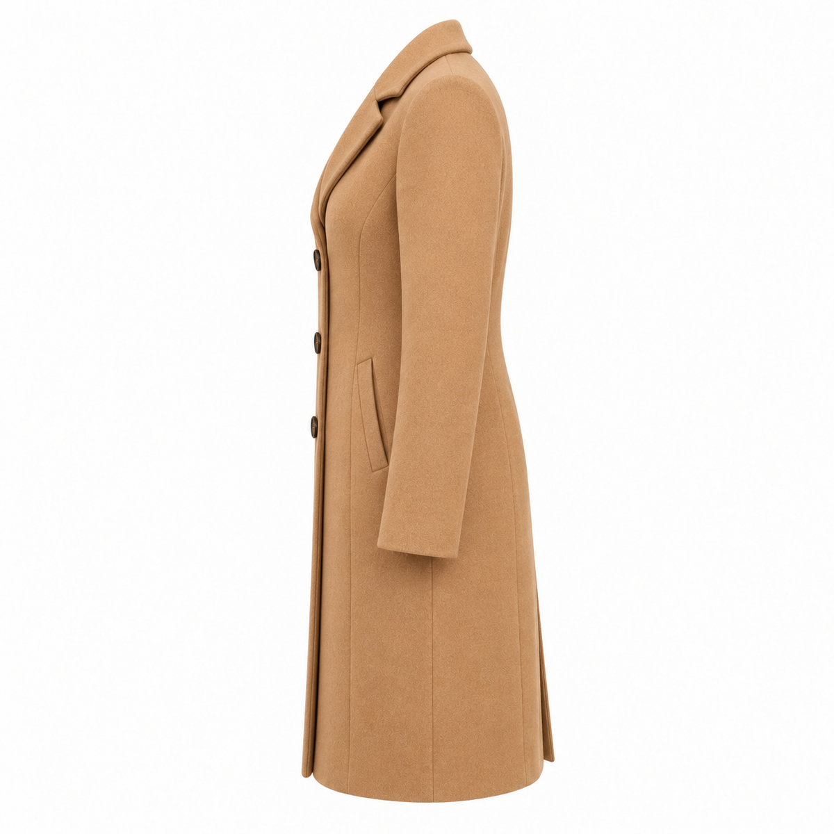 Camel Wool Blend Single Breasted Coat - side view