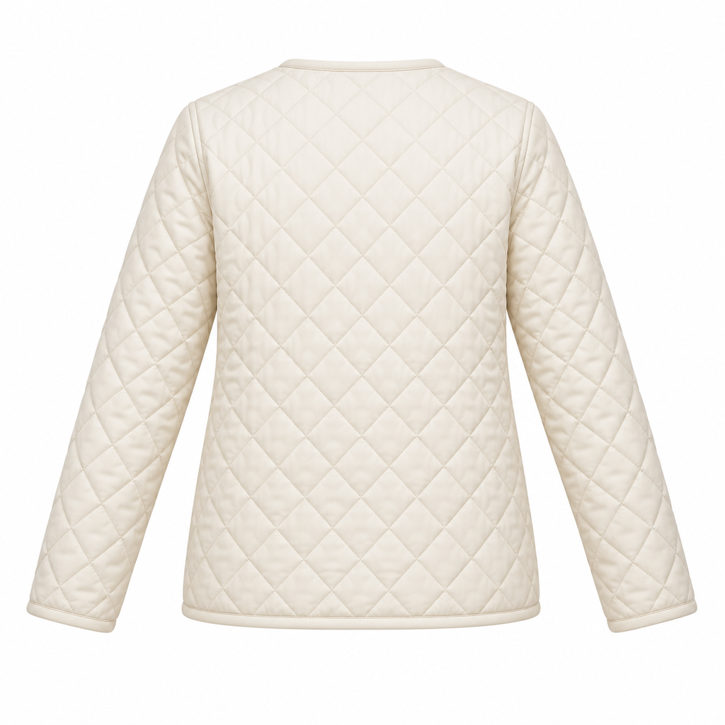 Cream Polyester Diamond Quilted Jacket - back view