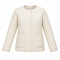 Cream Polyester Diamond Quilted Jacket - front view