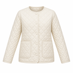 Cream Polyester Diamond Quilted Jacket - front view
