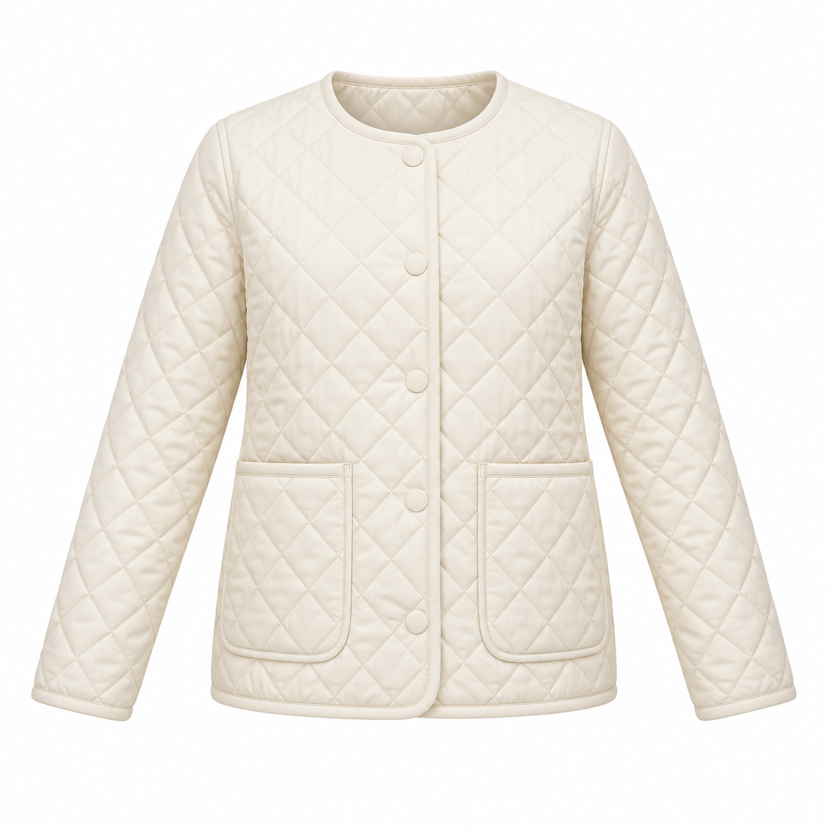 Cream Polyester Diamond Quilted Jacket - front view