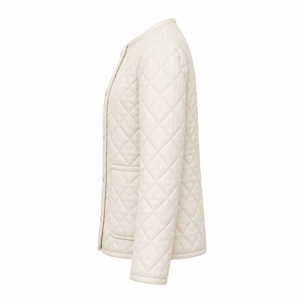 Cream Polyester Diamond Quilted Jacket - side view