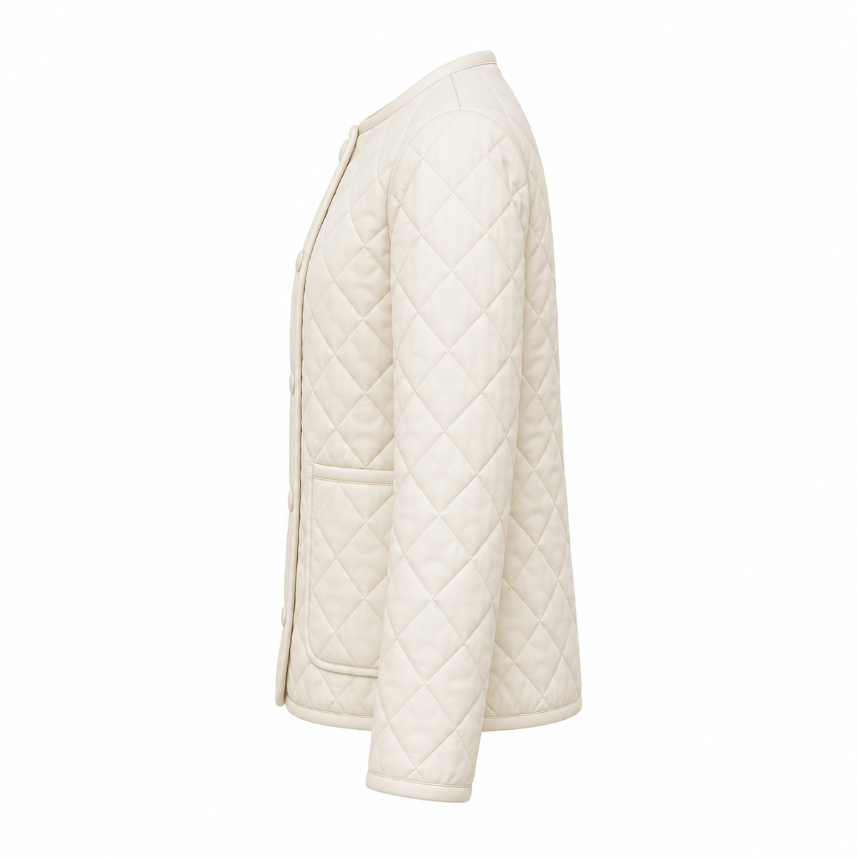 Cream Polyester Diamond Quilted Jacket - side view