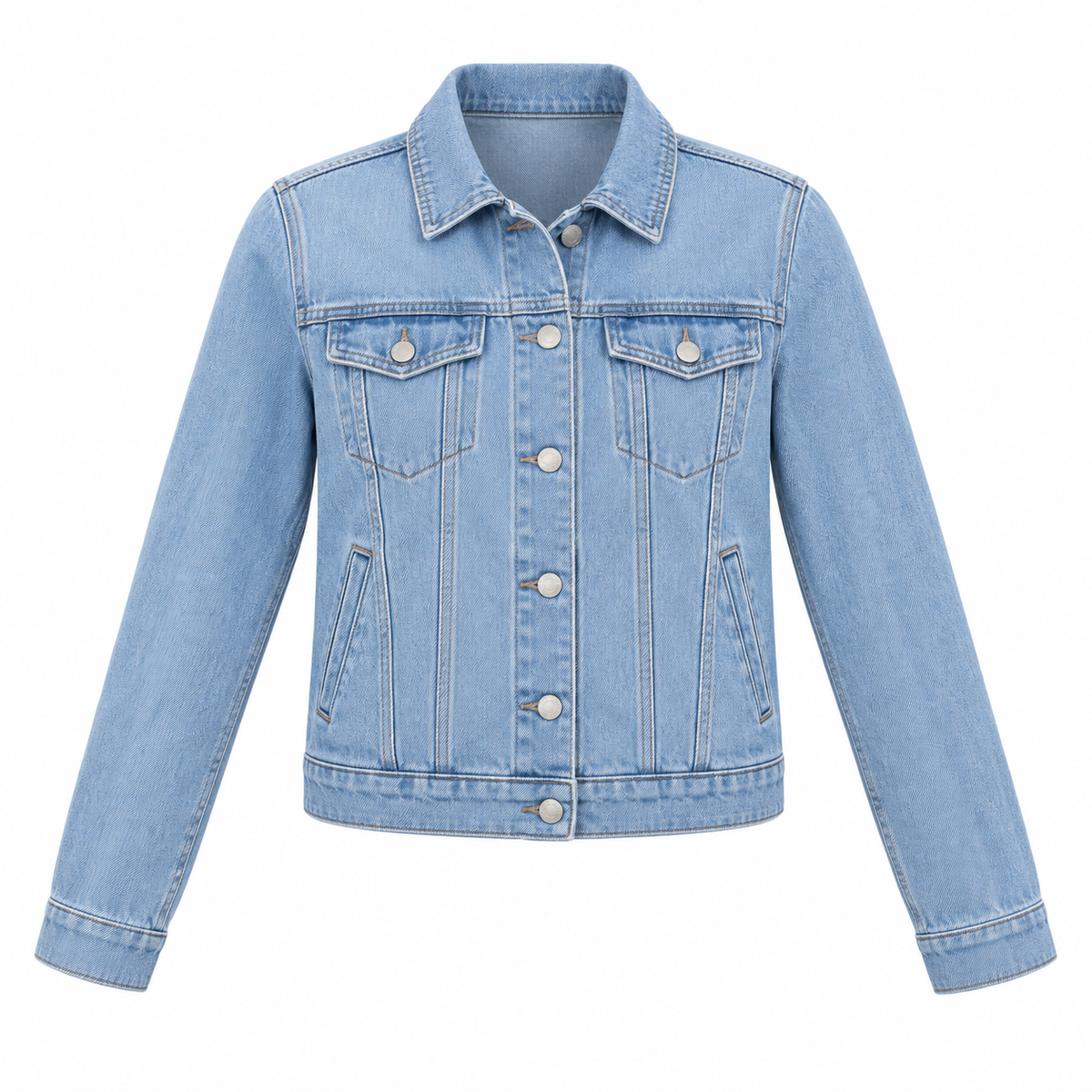 Light Blue Cotton Denim Trucker Jacket - front view
