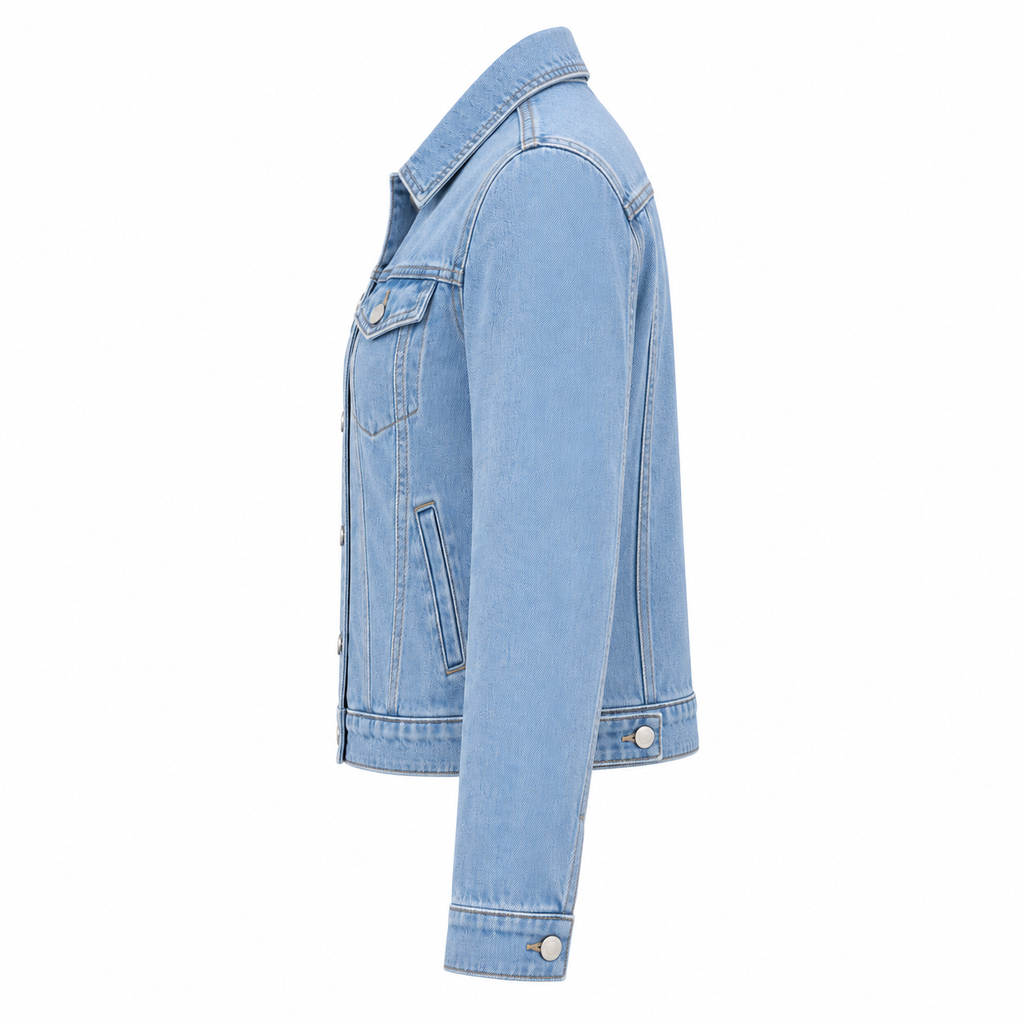 Light Blue Cotton Denim Trucker Jacket - side view