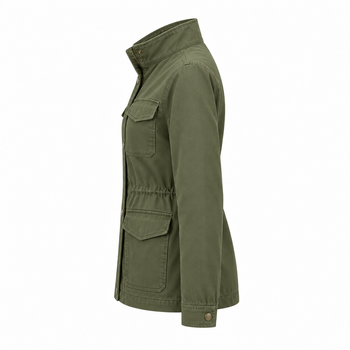 Olive Cotton Twill Utility Jacket - side view